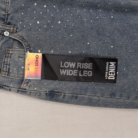 Love Soho Low Rise Rhinestone Bling Wide Leg Jeans Size 7 New with Tags - Picture 3 of 7